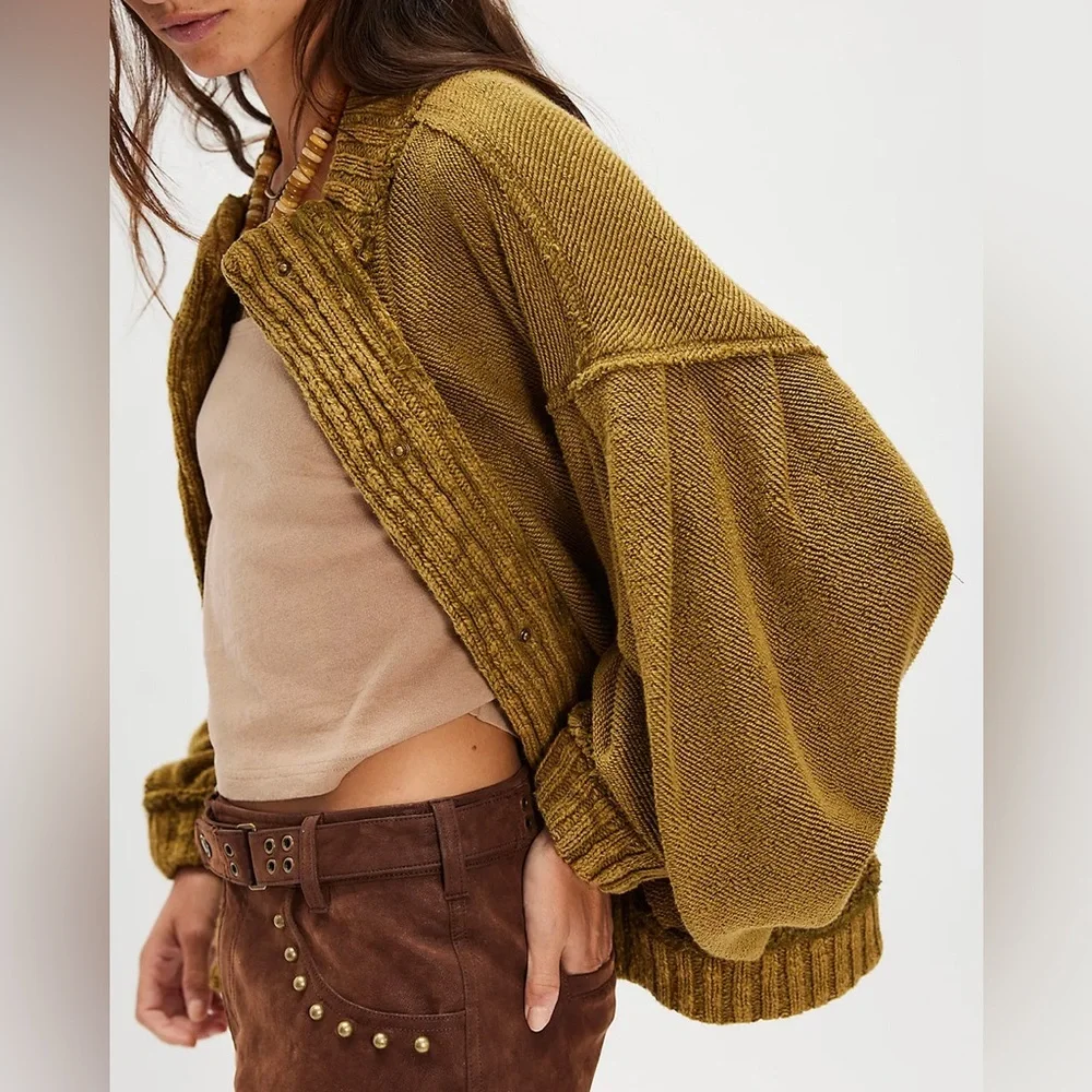 NWT FREE PEOPLE WE THE FREE Cute In This Cardi | Fir Green/Moss MSRP $168 Size S - Picture 6 of 11
